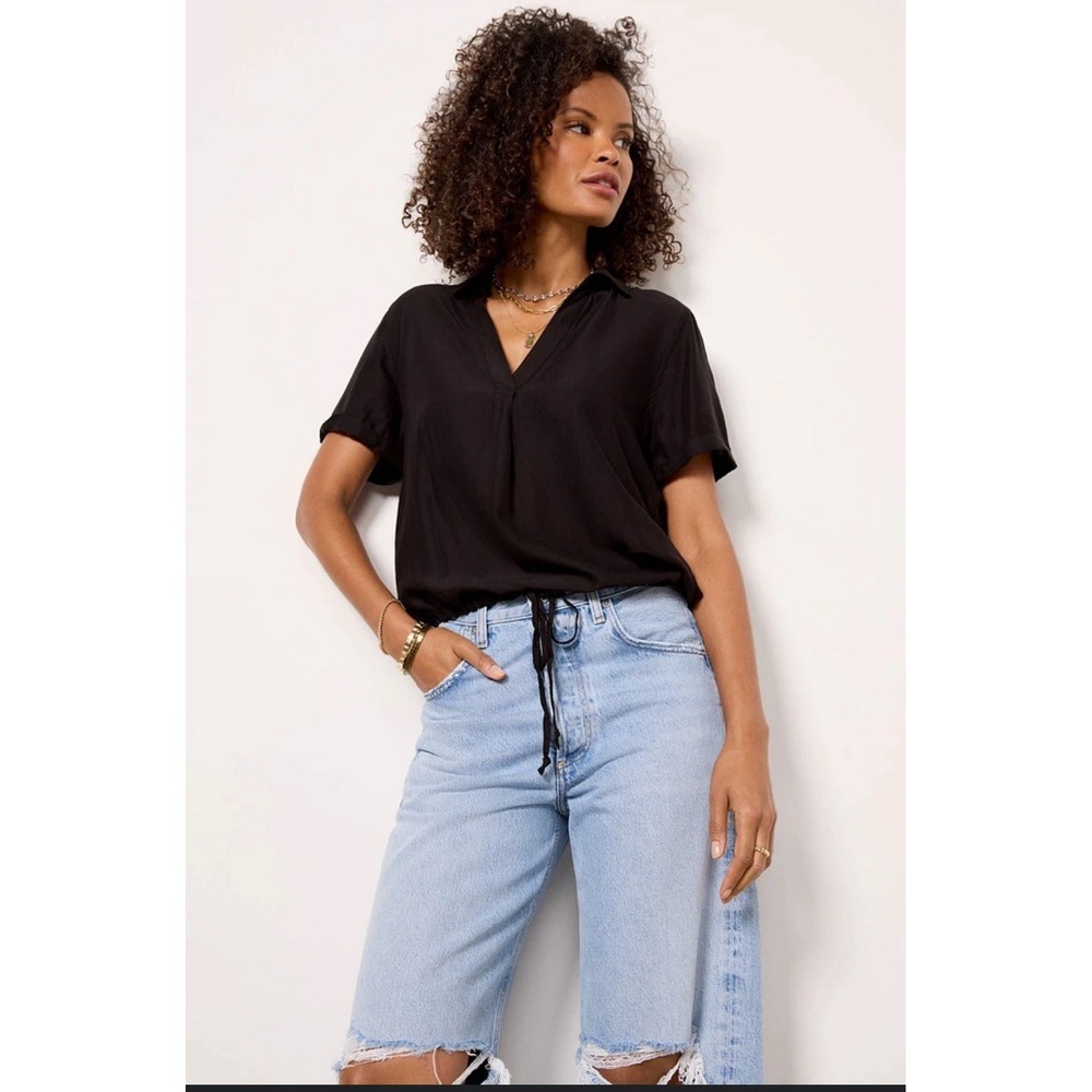 cloth & stone Black Short Sleeve V-Neck Tunic
